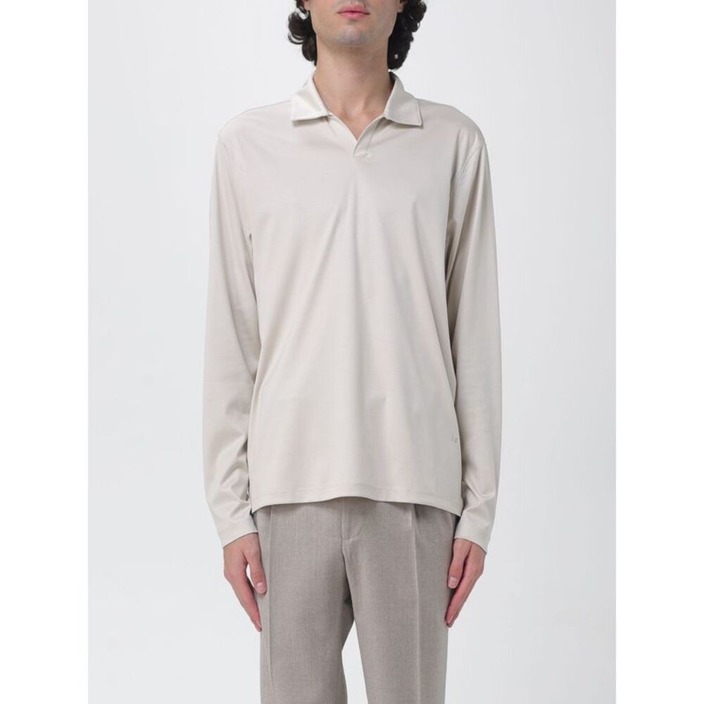 Luciano Barbera Men Luciano Barbera Long-Sleeved Cotton Polo Shirt With V-Neck